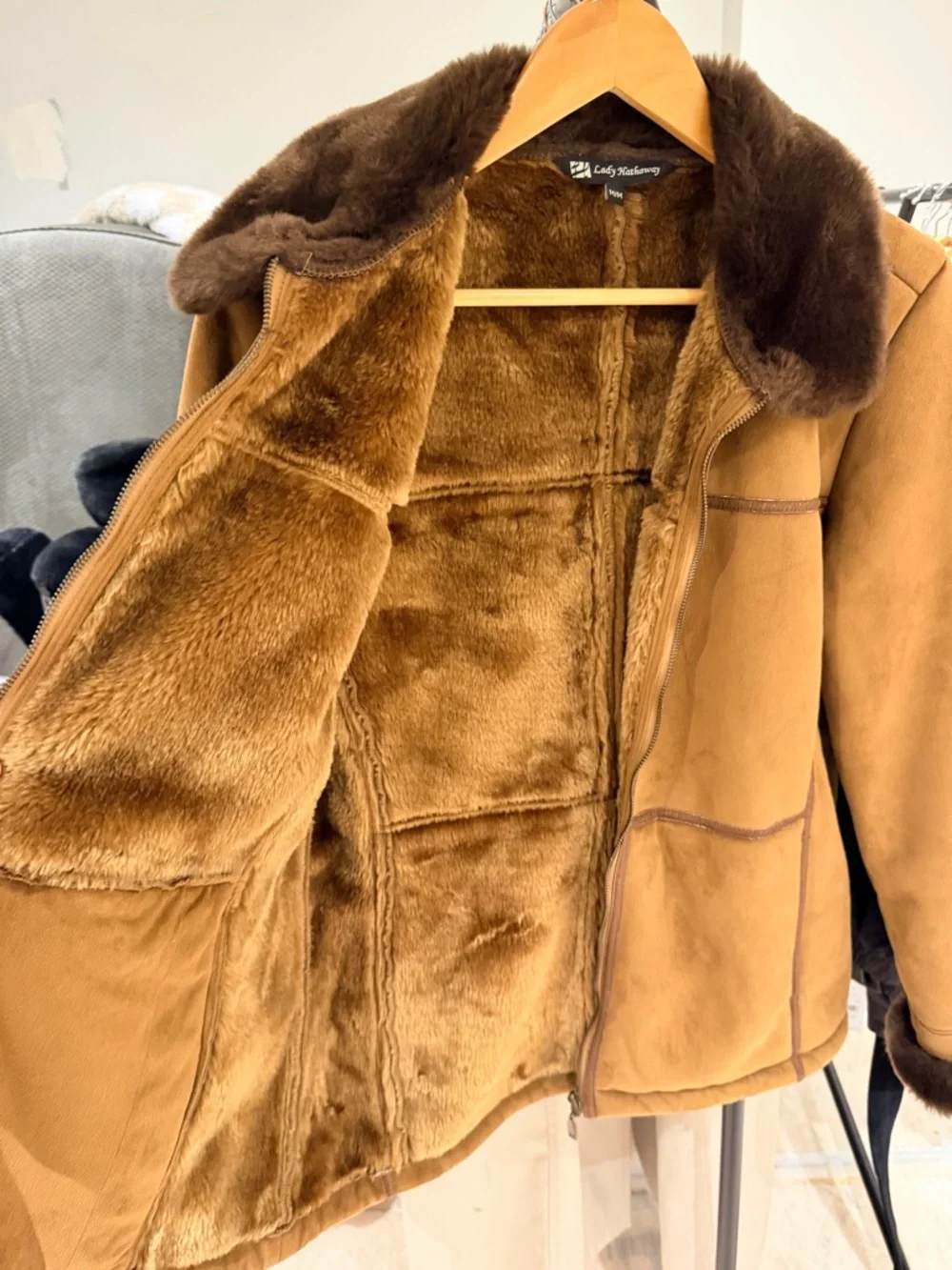 Cozy Tan Teddy Jacket with Faux-Fur Trim - Picture 2 of 3